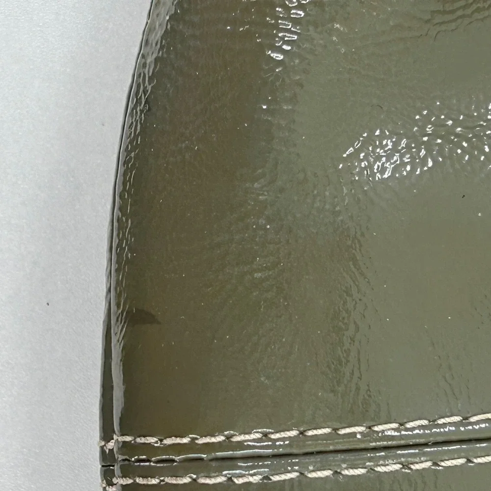 Coach Olive Green‎ Patent Leather Crossbody Bag Glossy Purse Wide Canvas Strap